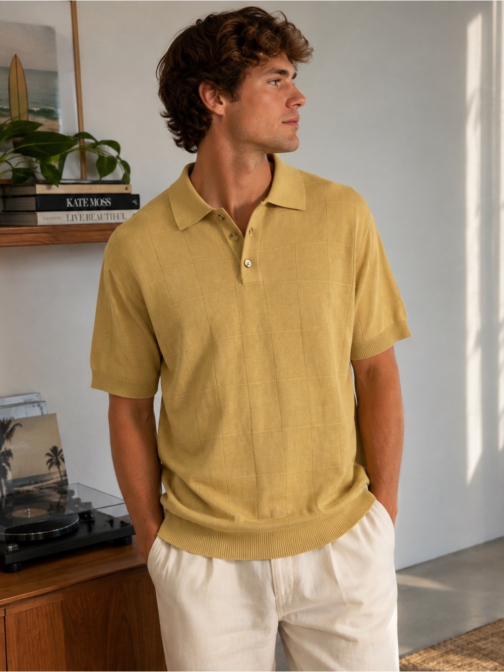 Paul Fredrick Men's Short-Sleeve Luxury 100% Silk Knit Polo Men’s Lg in Mustard